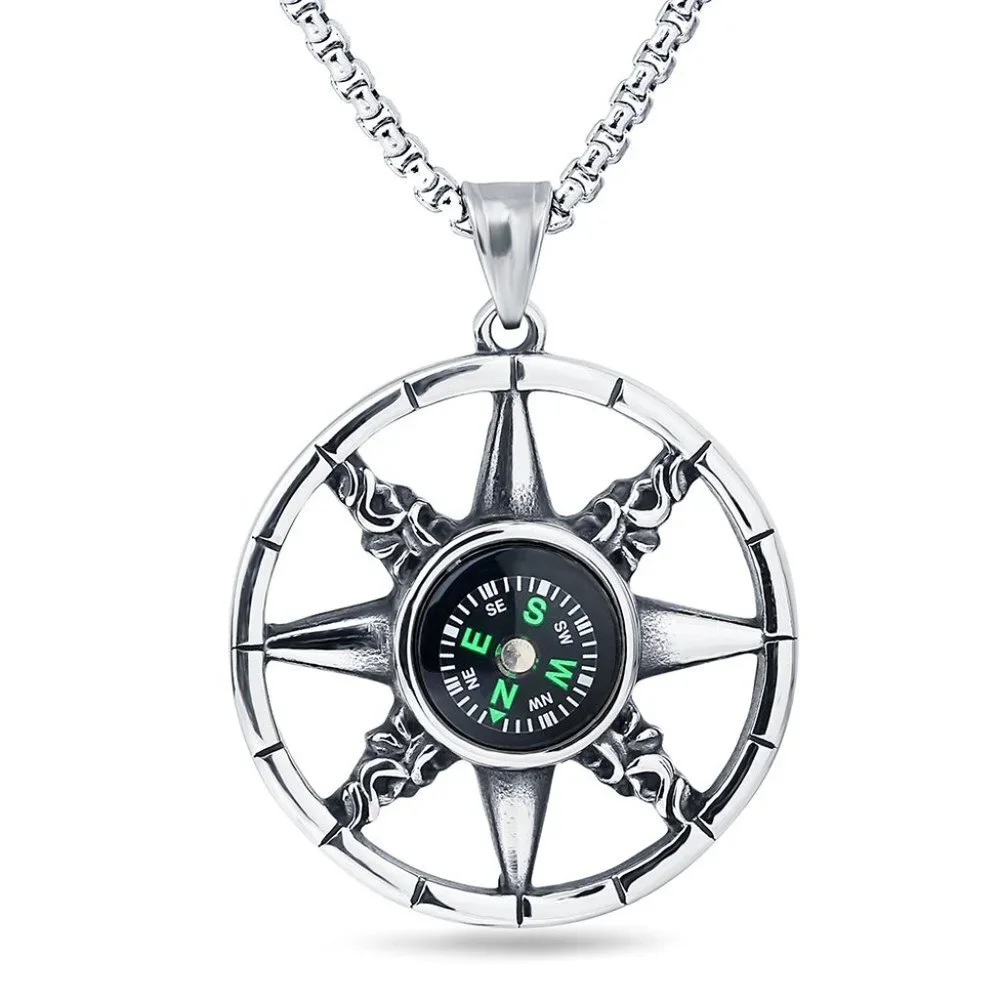 ❤️Rotatable compass hip-hop pendant Necklace, N90201P154